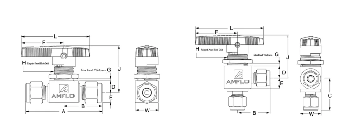 Шаровой кран AMFLO, SS-BV11,  прямой, нержавеющий SS316L, 206 bar, 2-х портовый / Ball valve SS-BV11 two direct ports