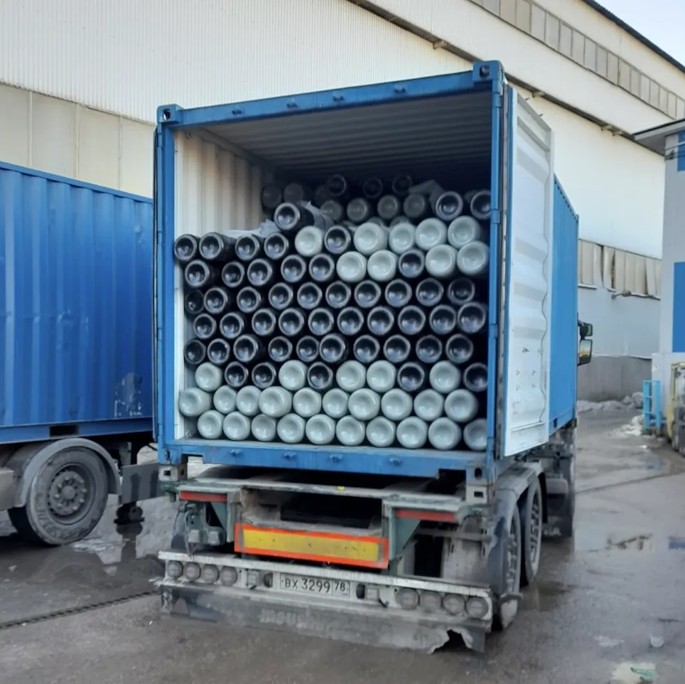 Полный контейнер газовых стальных новых баллонов 350 шт. под сжатые газы (O2, N2, Ar, He, CH4, Mix) 50 л 200 бар без вентиля ТР ТС 032 горловина E25