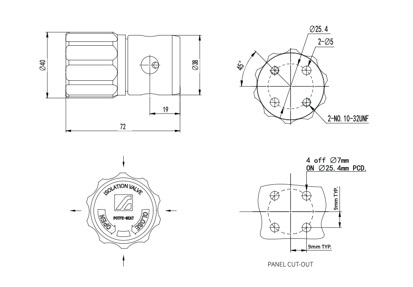 Запорный клапан  AMFLO DV25L-FNT4-FNT4 нерж. сталь 4х портовый, вход и выход NPT 1/4, уплотнение EPDM / Valve DV25L-FNT4-FNT4 4-ports FNPT 1/4 stainless steel